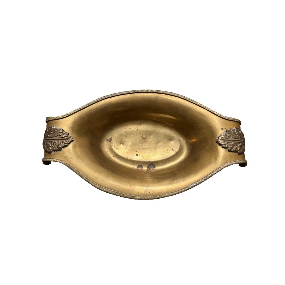 Vintage Mottahedeh Solid Brass Oval Bowl Scallop Shell Handles Regency Style